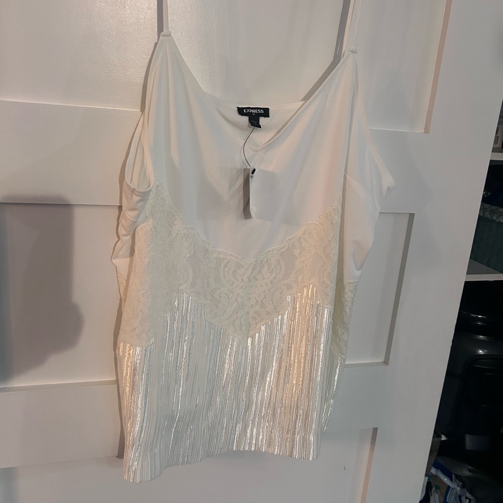 Express Ivory Lace & Fringe Camisole